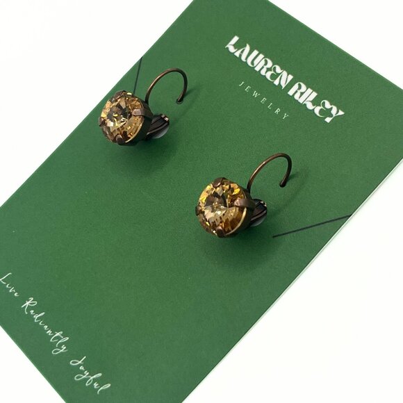 Handcrafted Light Brown/Dark Champagne Swarovski Crystal Drop Earrings - Copper - Picture 3 of 4